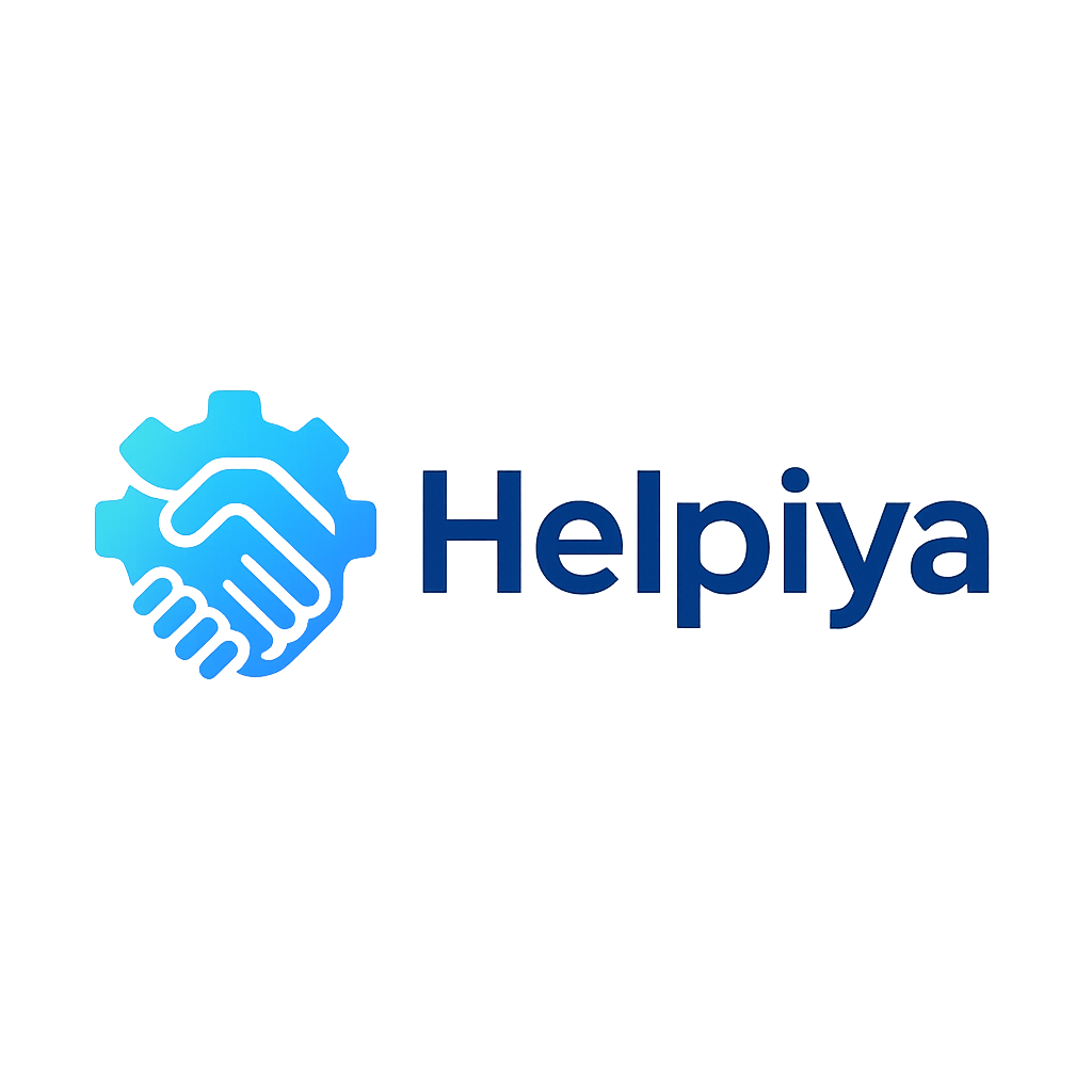 Helpiya logo icon with blue gear and handshake